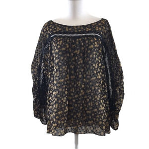 Tracy Reese‎ Brown Black Floral Silk Blouse Womens Medium Long Sleeve Sheer